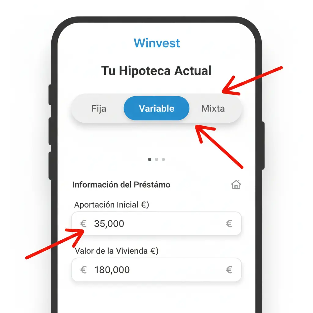Configuración de hipoteca fija con aportación de 35.000€ y valor de vivienda 180.00€