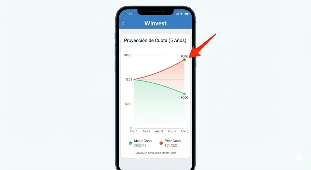 Gráfico lineal: Evolución cuota hipoteca 5 años (Mejor vs Peor caso)