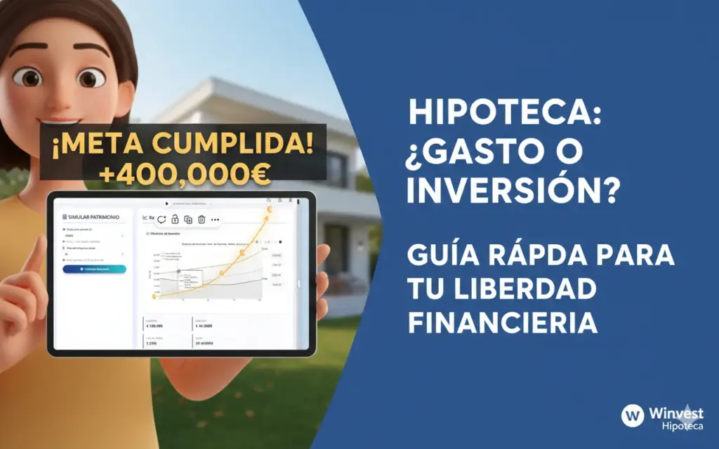 Mujer sonriente con tablet mostrando patrimonio de 400.000€