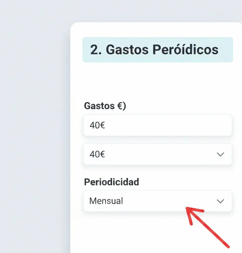 Configuración de gastos periódicos y seguros mensuales en la calculadora Winvest.