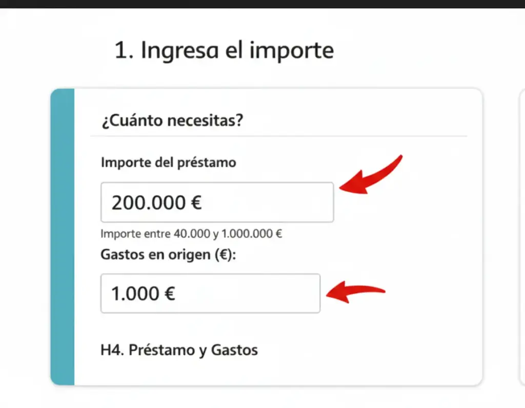 Configuración del capital inicial de 200.000€ y gastos de apertura en la calculadora Winvest.