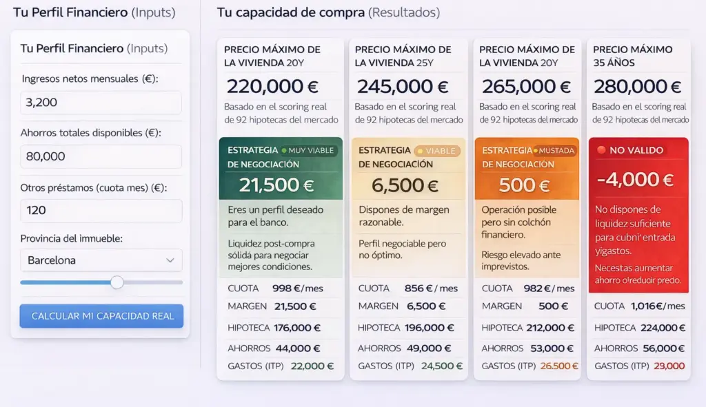 Simulador de capacidad de compra de vivienda en España