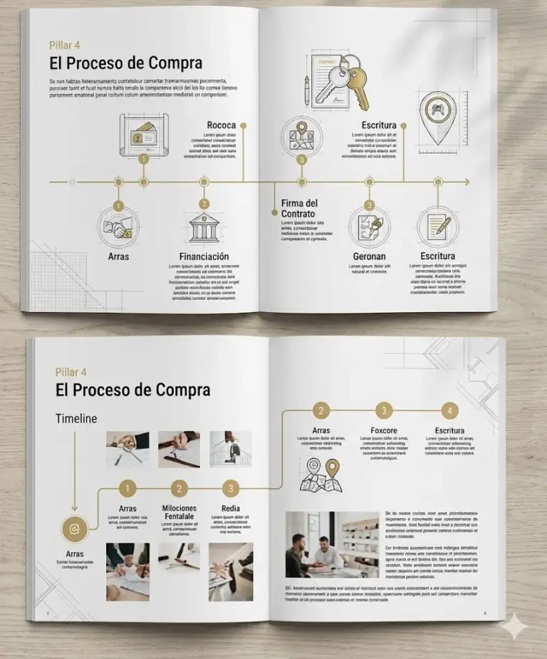 Línea de tiempo de folleto premium para proceso de compra